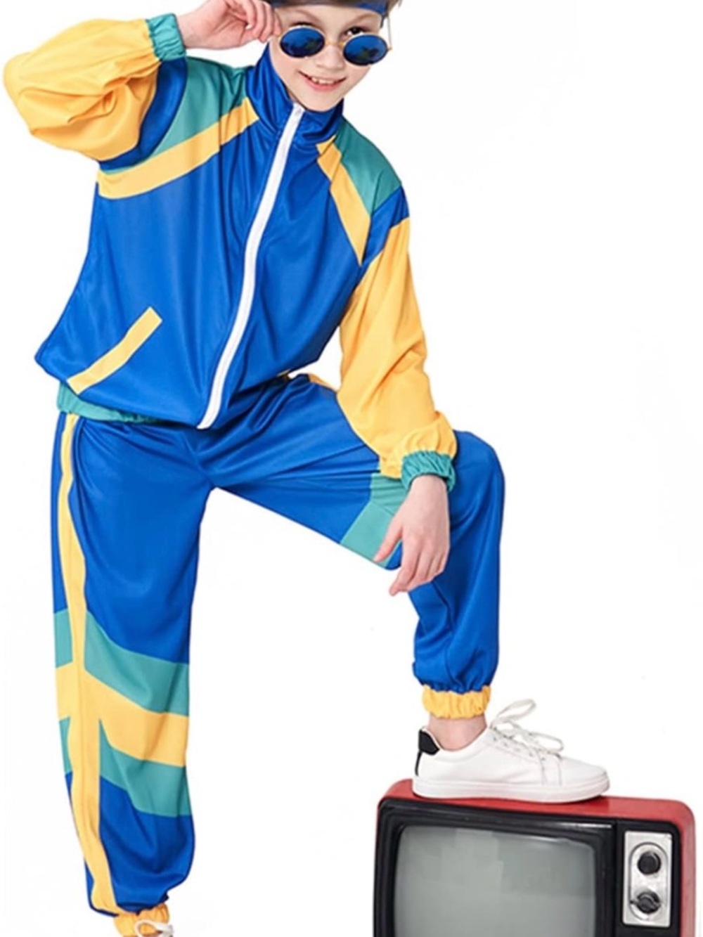 Boys 80s Tracksuit Kids Hip Hop Costume Top Pants Sets Outfit Retro Dance Sports